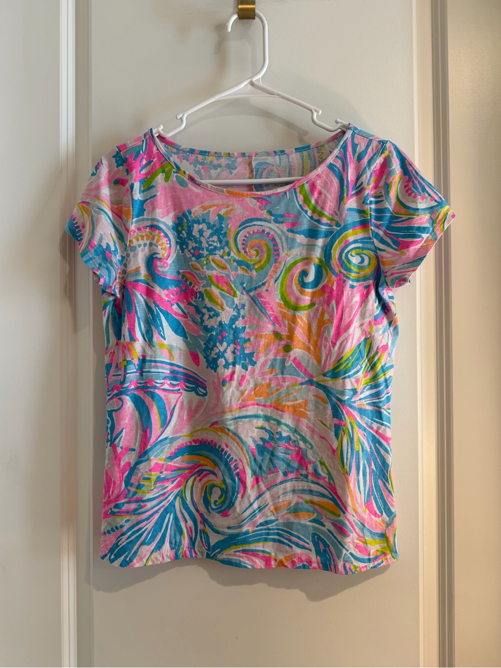 Lilly Pulitzer Pink Multicolor Swirl Short Sleeve Top